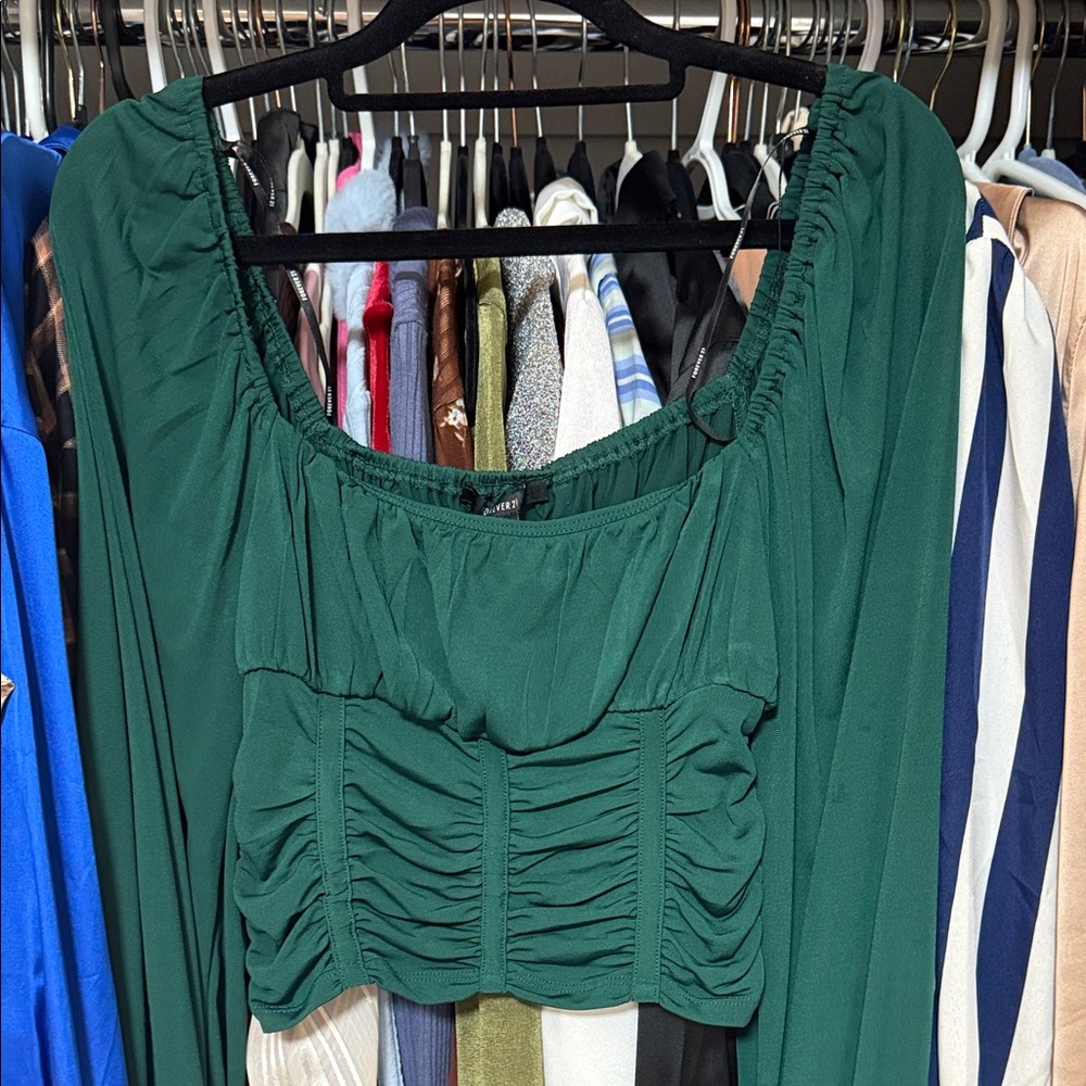 Forever 21 Deep Green Ruched Blouse